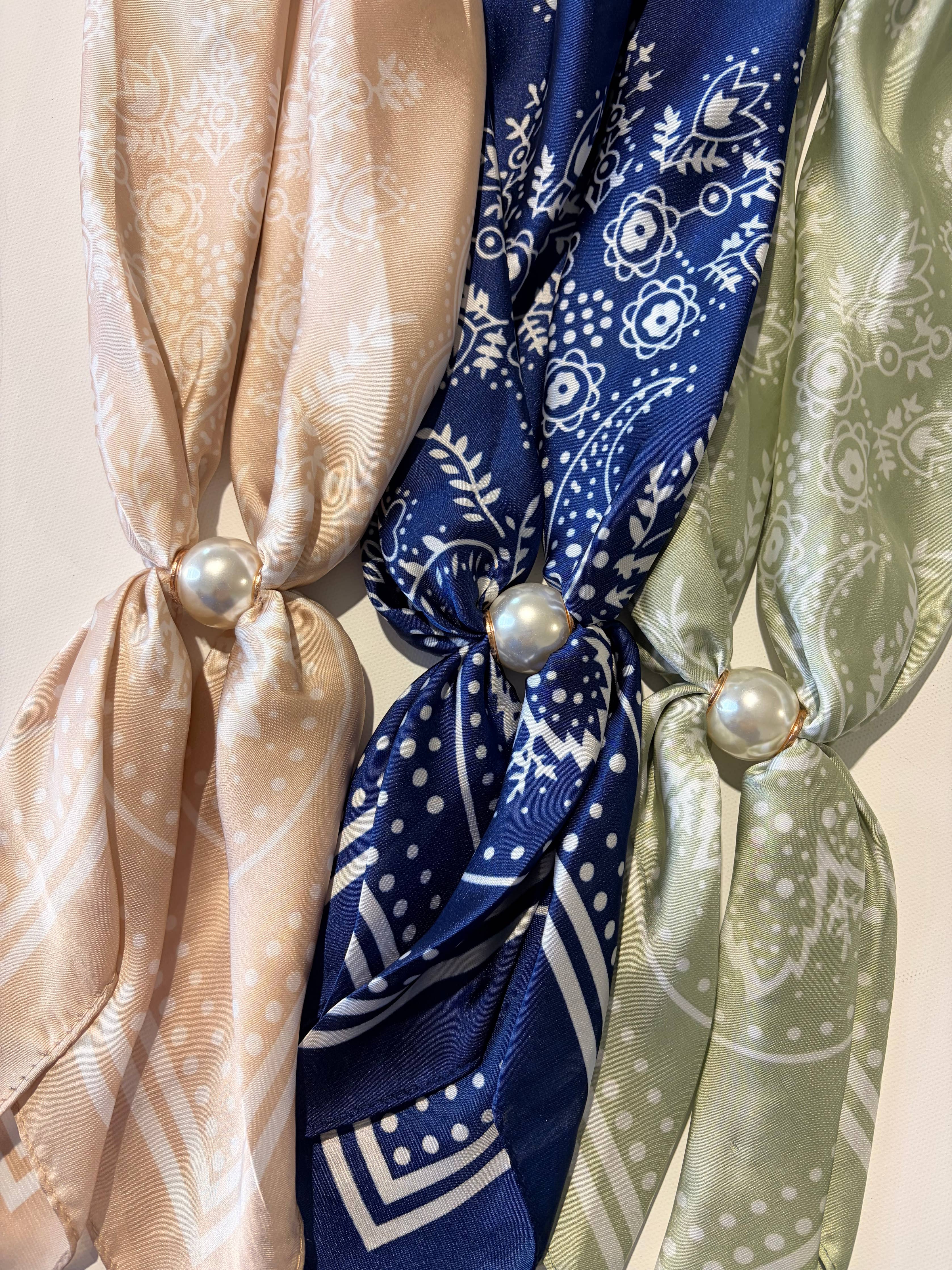 Navy Accented Pearl Paisley Scarf, Detail - The Katie Kollective