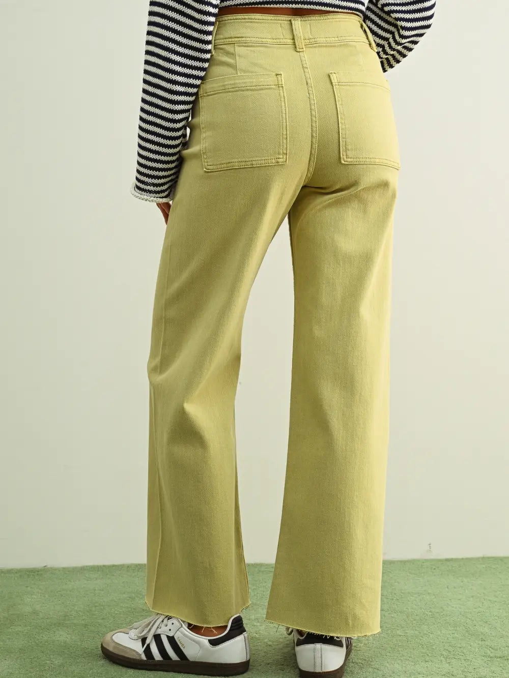 Straight Wide Leg Denim, Olive Mist, Styled - Miou Muse