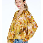 Golden Multi Button Blouse, Detail - Ciebon