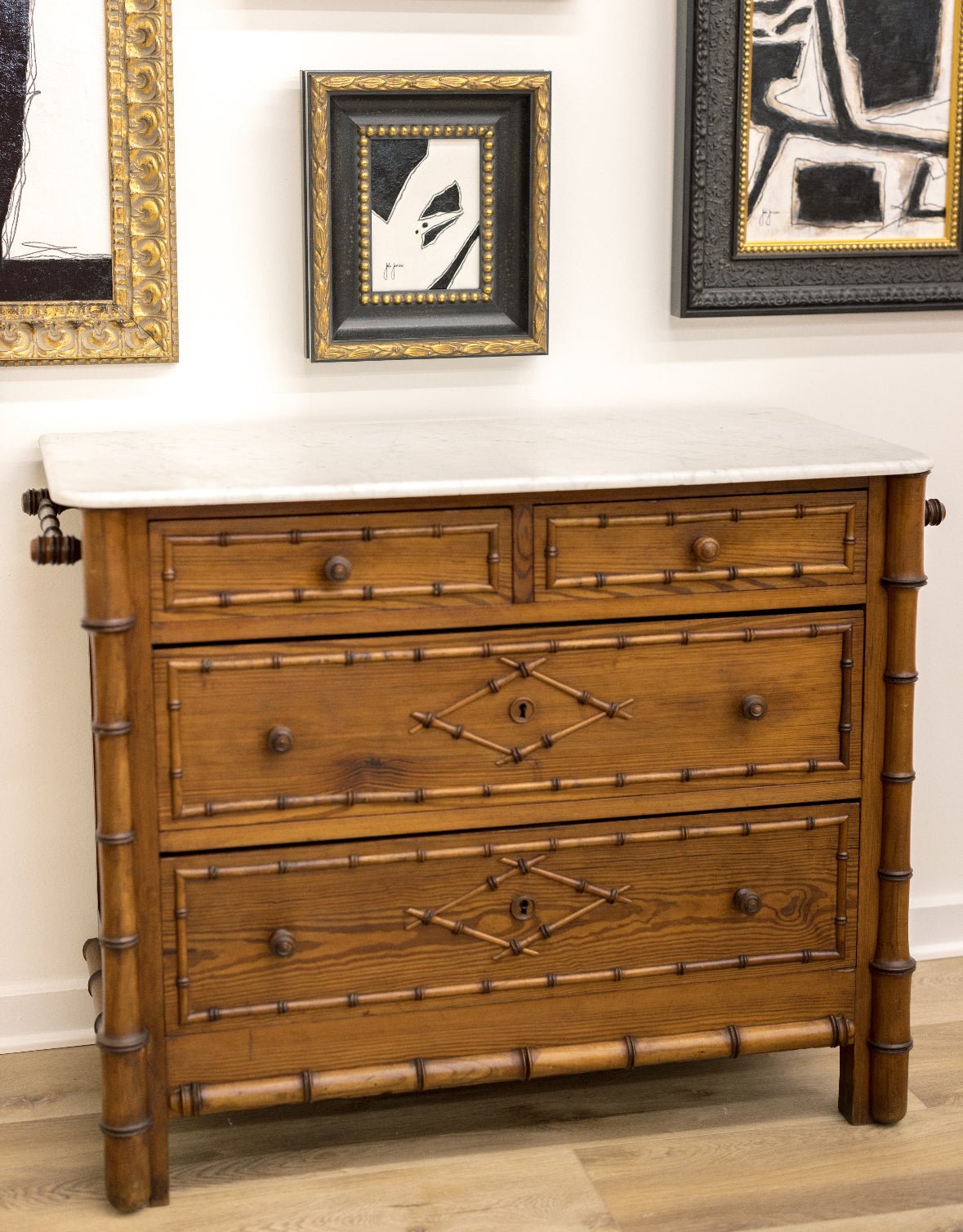 Faux Bamboo Commode w/ Marble Top 1 - Chatsworth Boutique