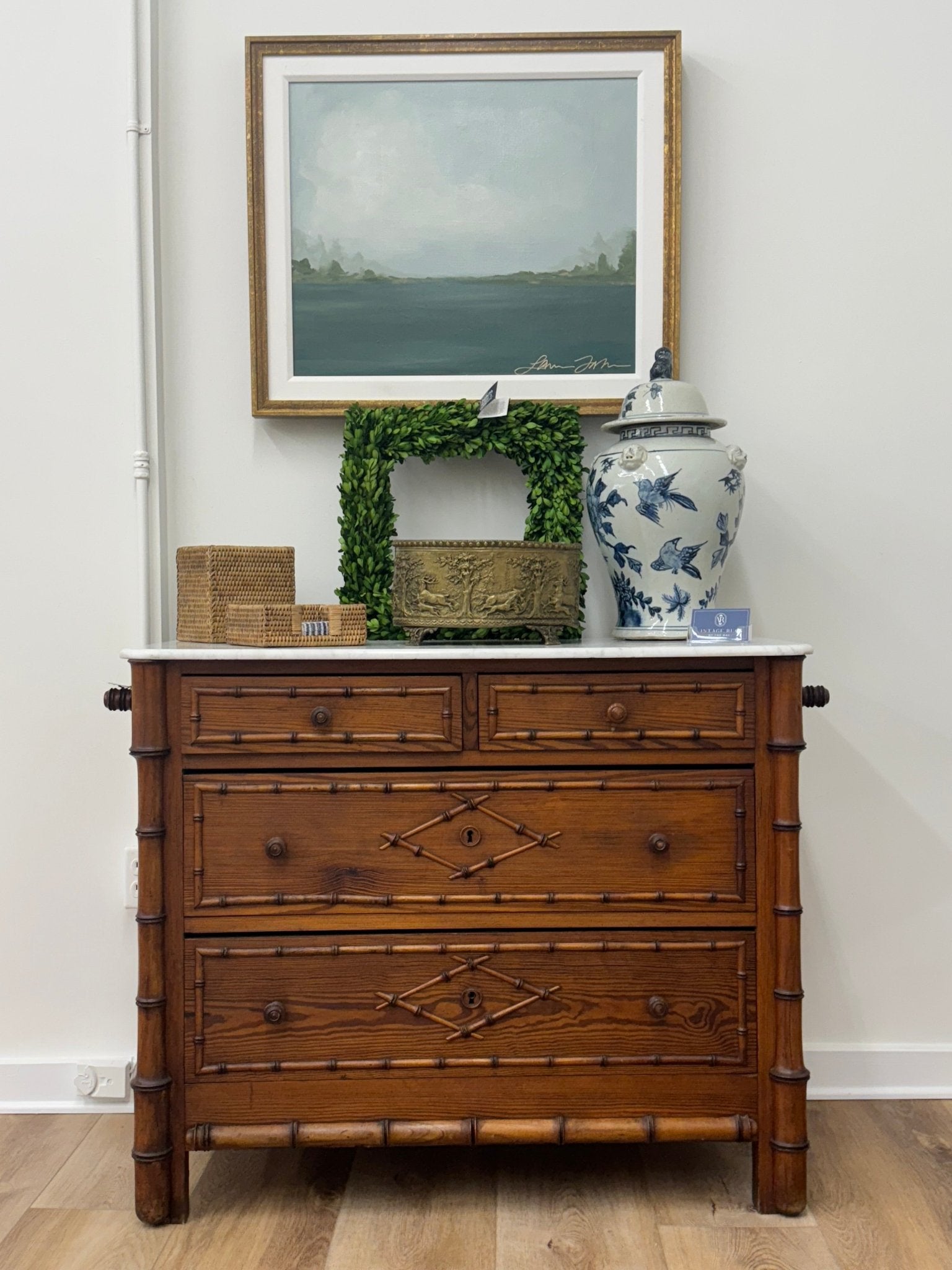 Faux Bamboo Commode w/ Marble Top 1 - Chatsworth Boutique