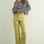 Straight Wide Leg Denim, Olive Mist, Detail - Miou Muse