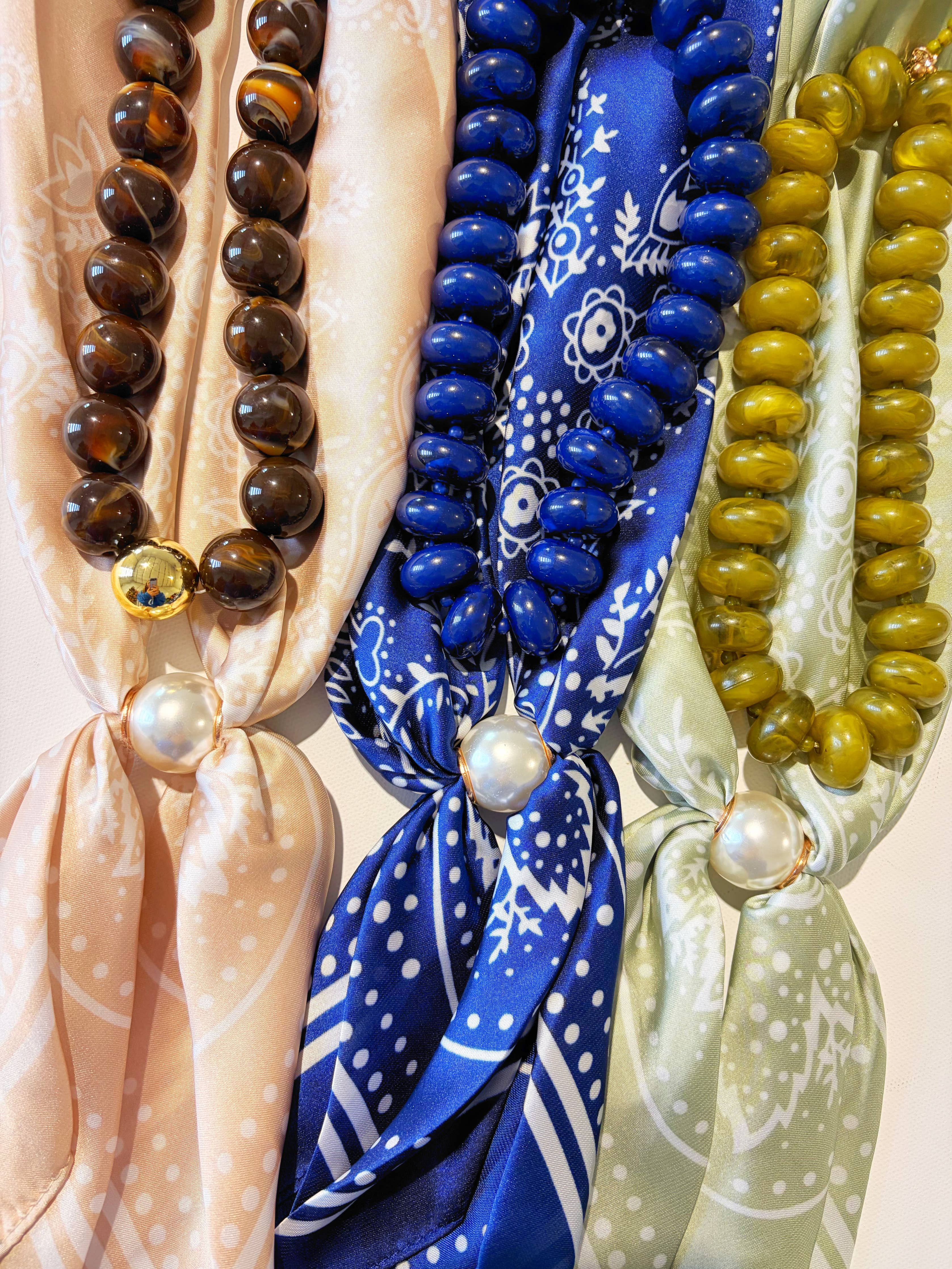 Navy Accented Pearl Paisley Scarf, Styled - The Katie Kollective