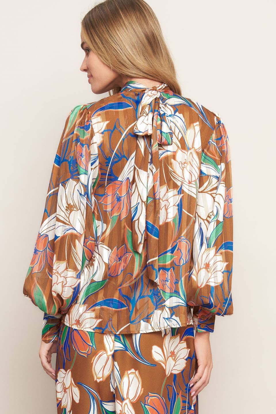 Floral Blouse W/ Tie - Chatsworth Boutique