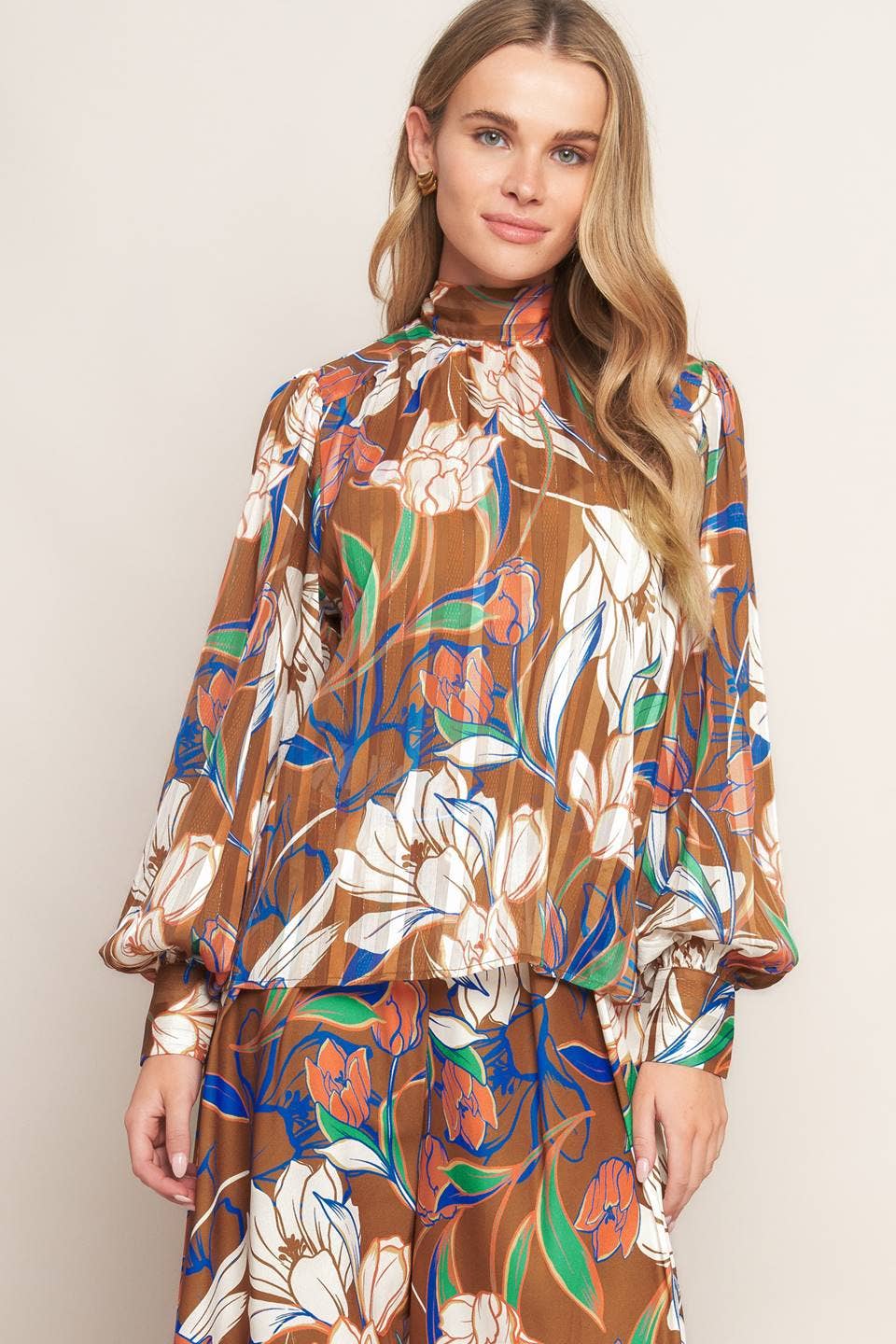 Floral Blouse W/ Tie - Chatsworth Boutique