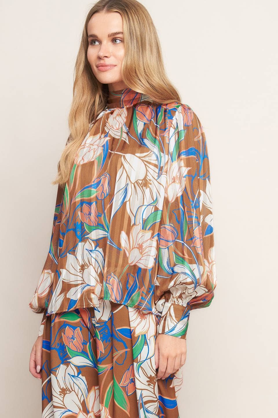 Floral Blouse W/ Tie - Chatsworth Boutique