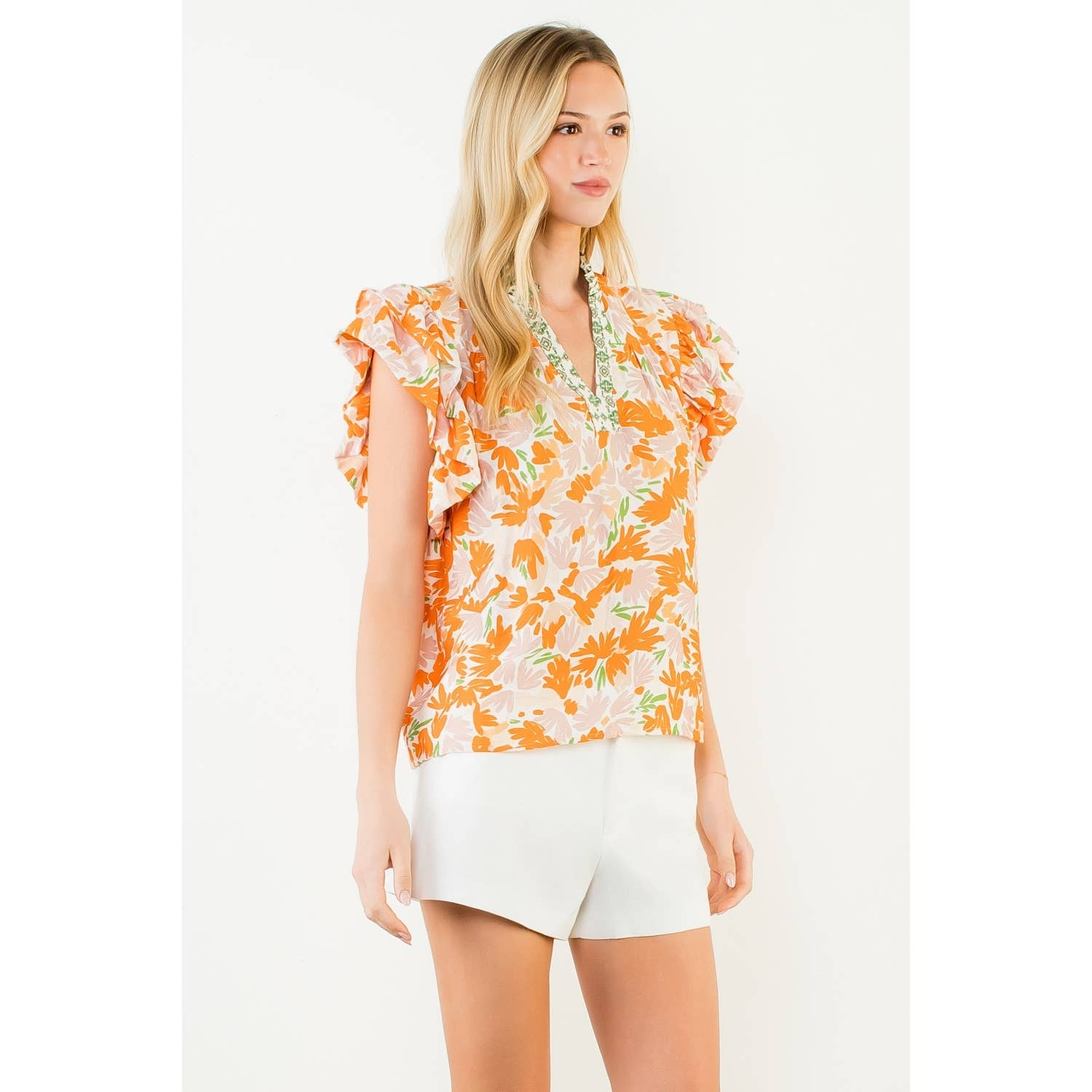 Flowy Sleeve V - Neck Top - Chatsworth Boutique