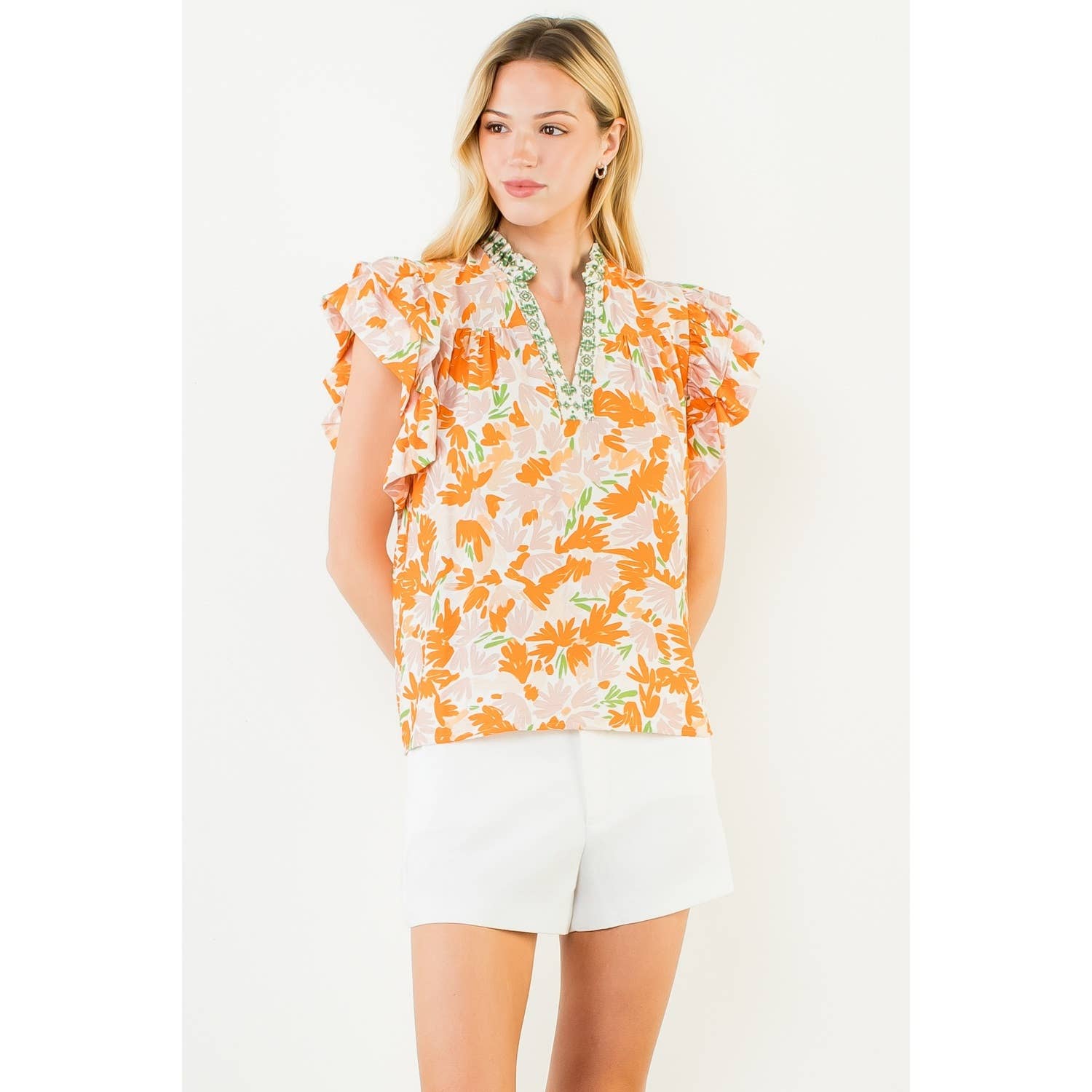 Flowy Sleeve V - Neck Top - Chatsworth Boutique