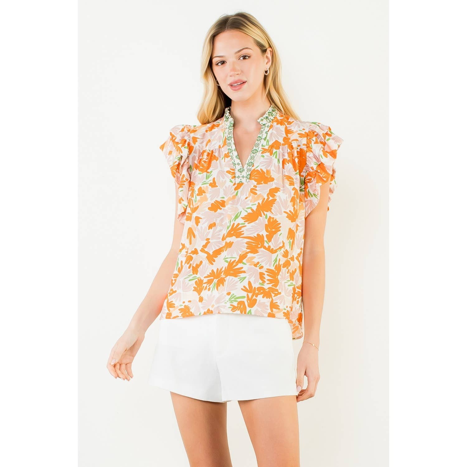 Flowy Sleeve V - Neck Top - Chatsworth Boutique