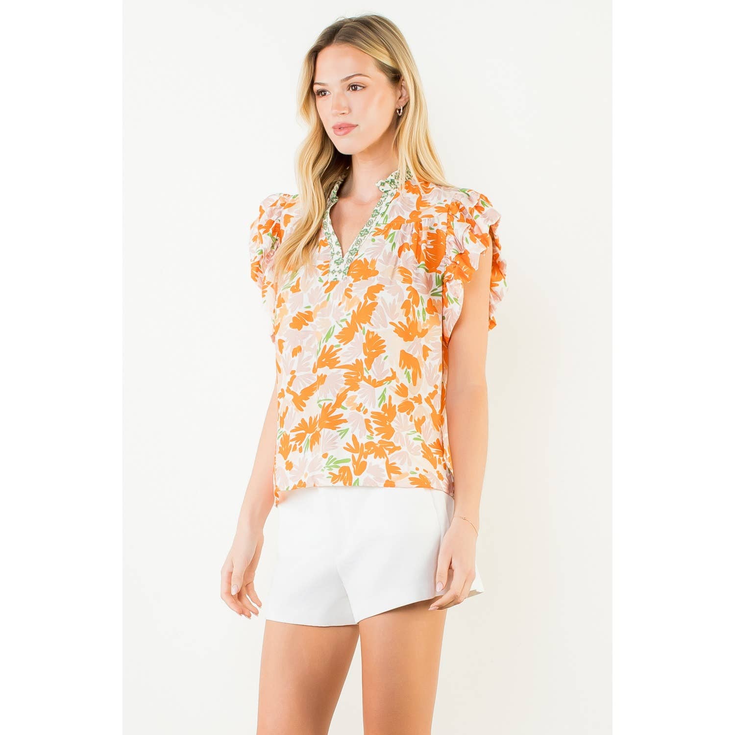 Flowy Sleeve V - Neck Top - Chatsworth Boutique