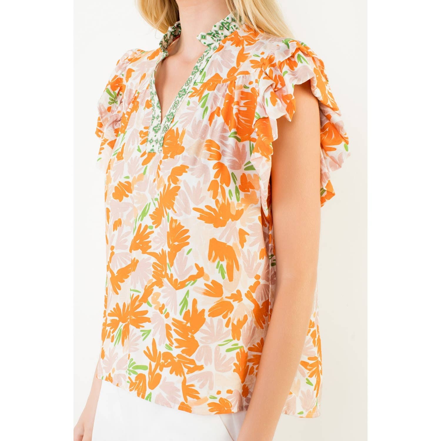 Flowy Sleeve V - Neck Top - Chatsworth Boutique