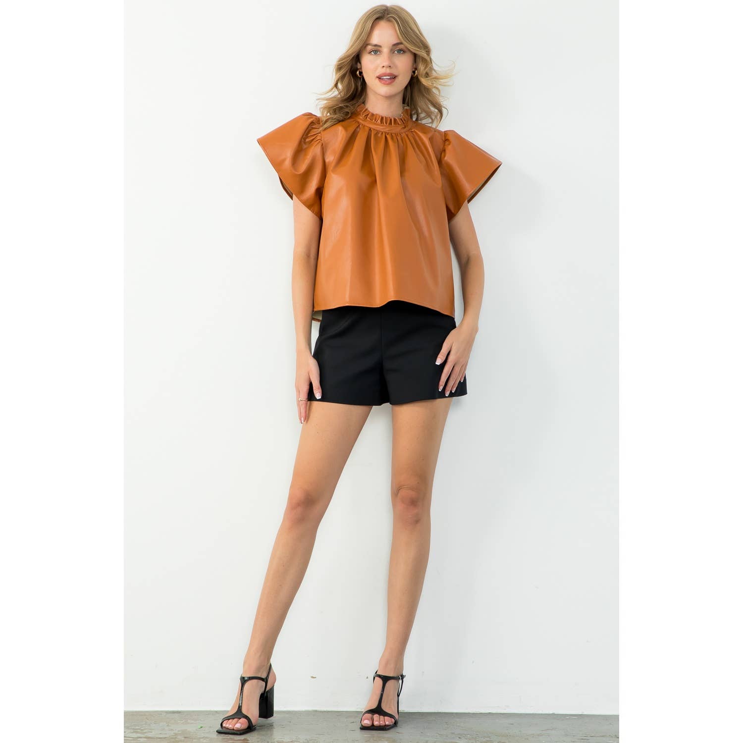 Flutter Sleeve Leather Top - Chatsworth Boutique