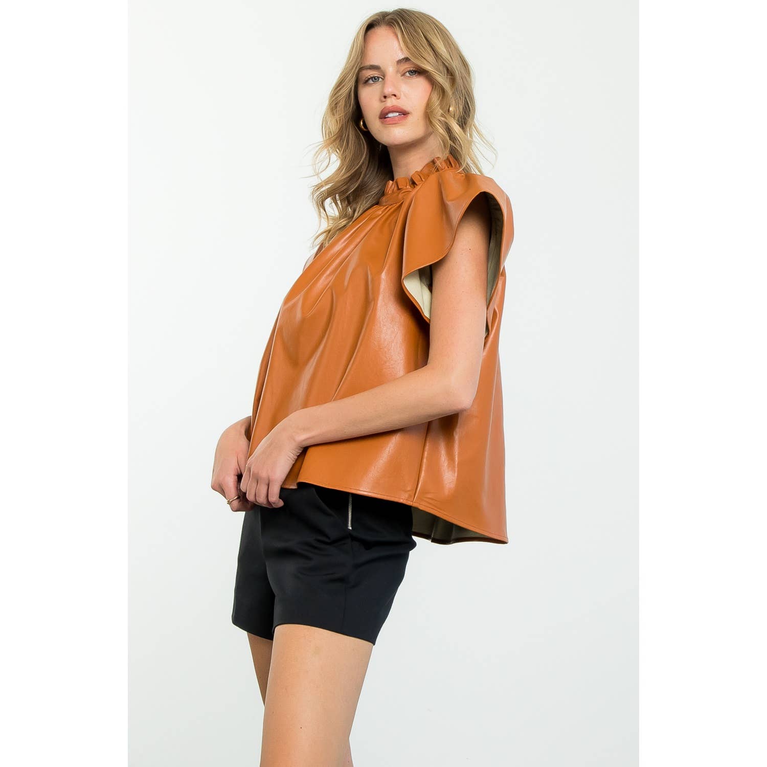 Flutter Sleeve Leather Top - Chatsworth Boutique
