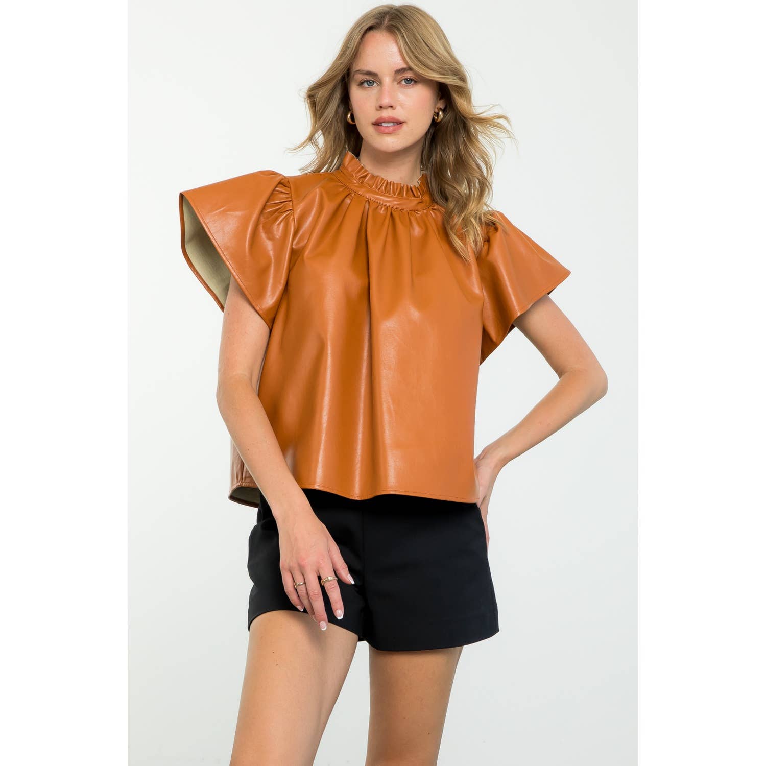 Flutter Sleeve Leather Top - Chatsworth Boutique