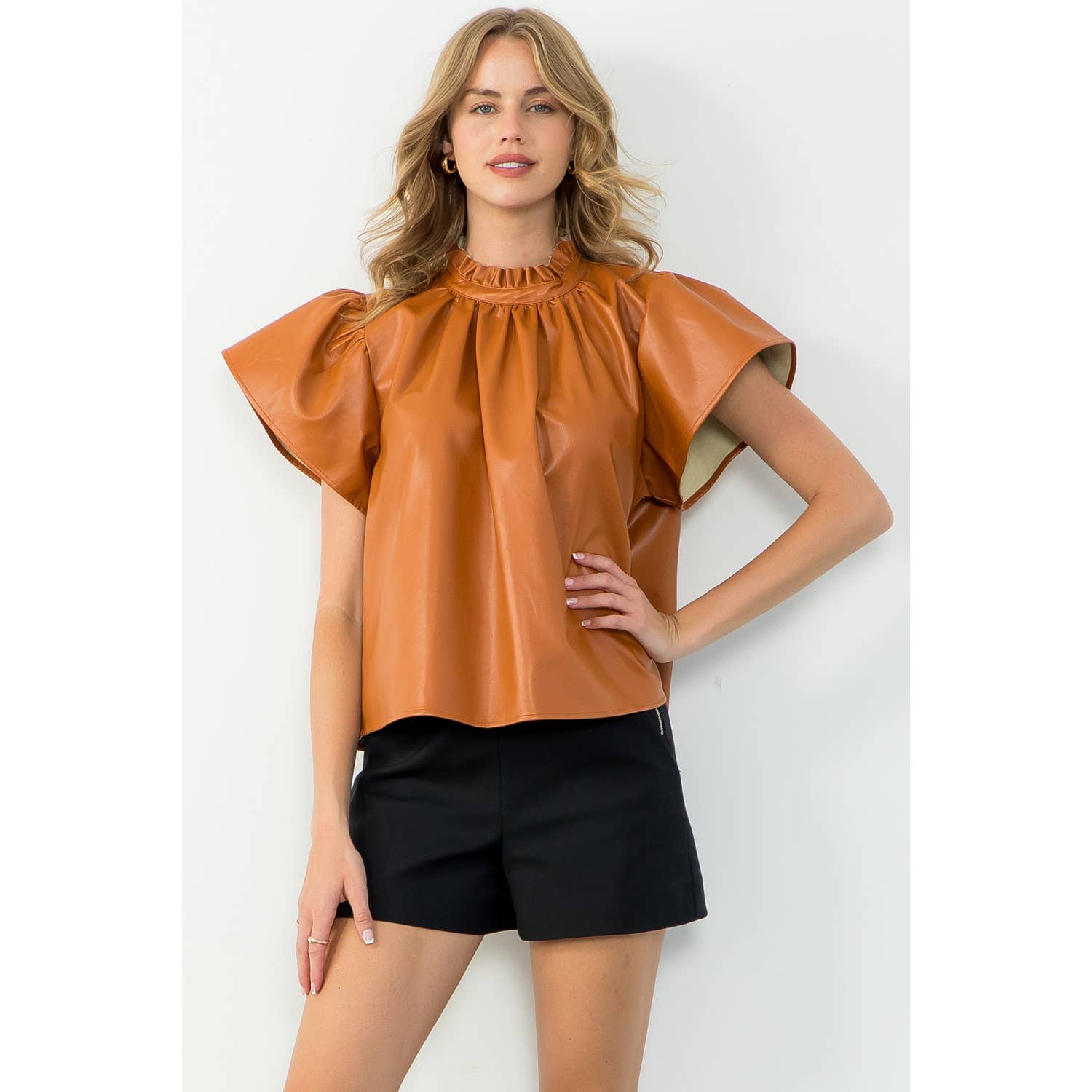 Flutter Sleeve Leather Top - Chatsworth Boutique