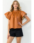 Flutter Sleeve Leather Top - Chatsworth Boutique
