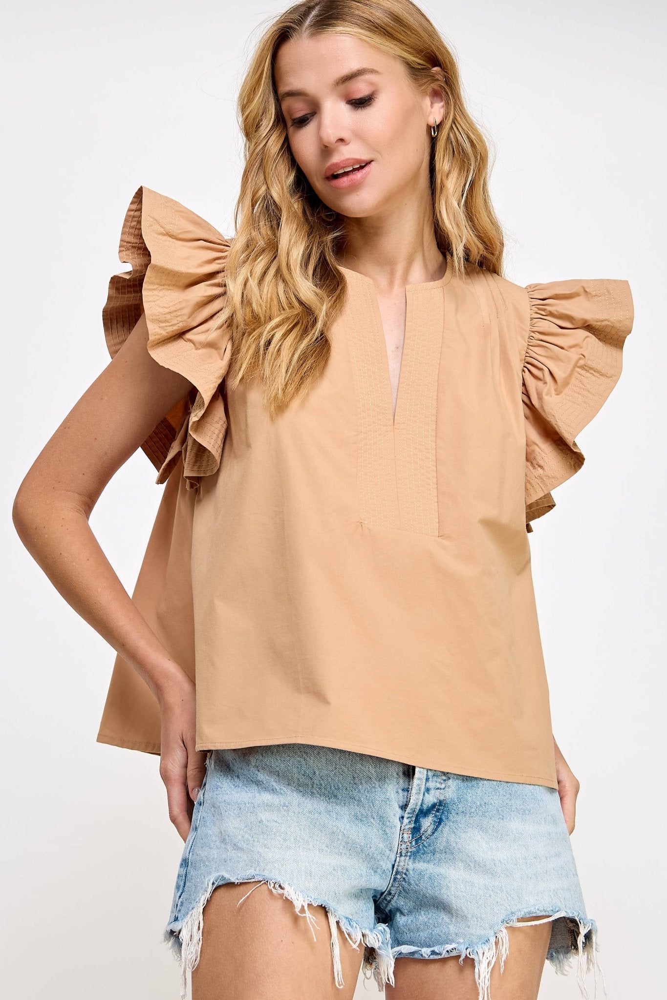 Flutter Sleeve Poplin Top - Chatsworth Boutique
