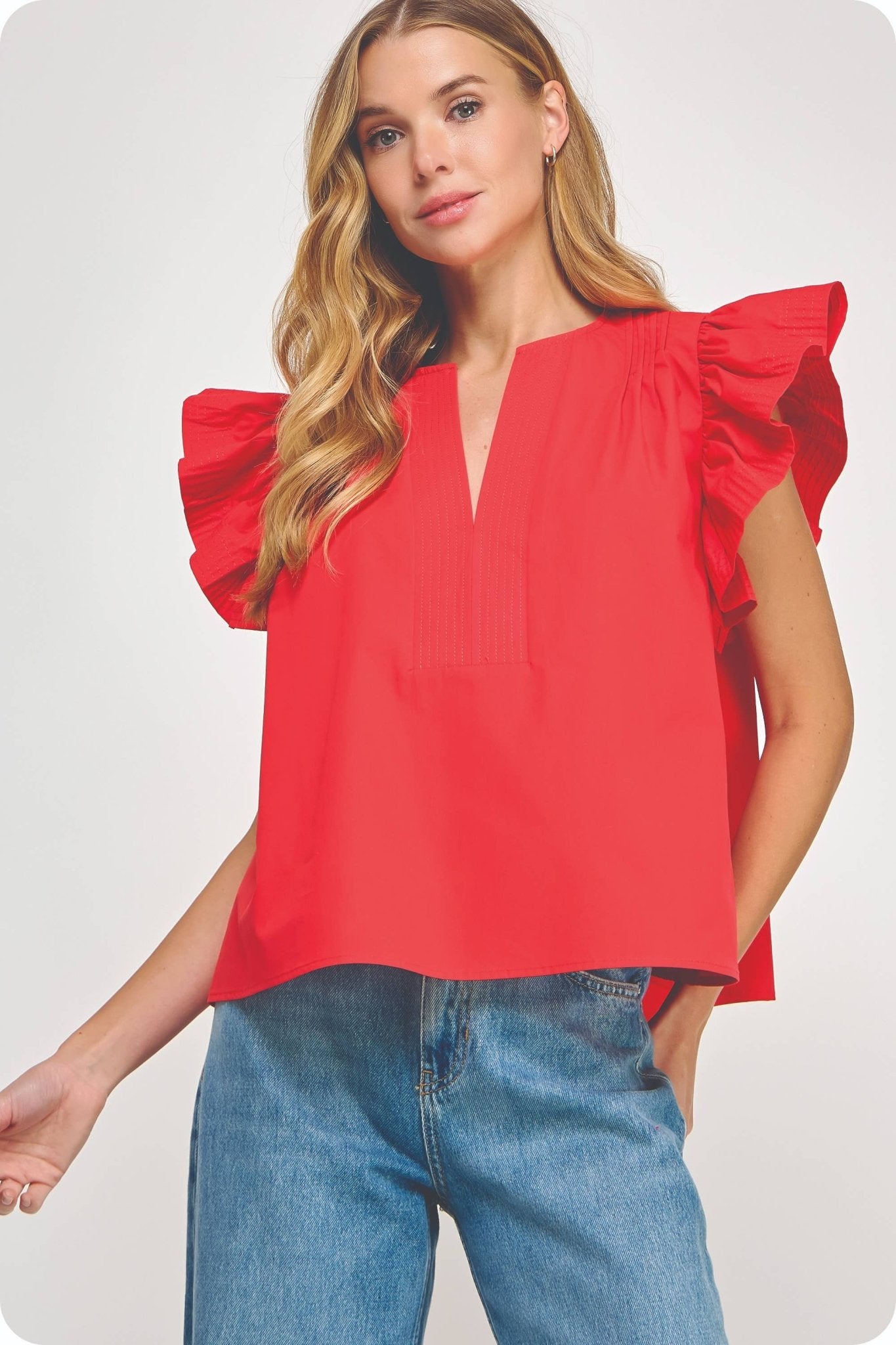 Flutter Sleeve Poplin Top - Chatsworth Boutique