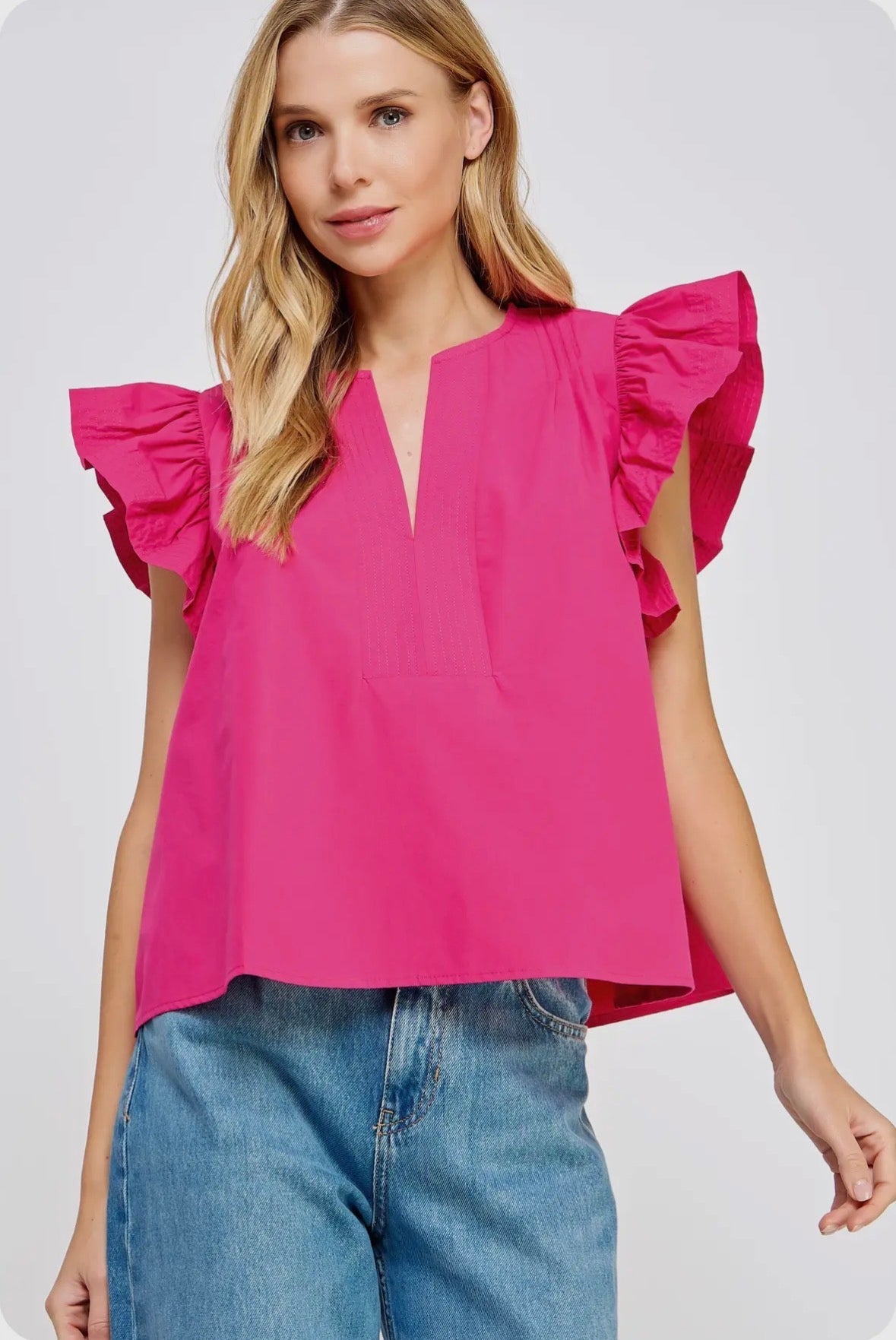 Flutter Sleeve Poplin Top - Chatsworth Boutique