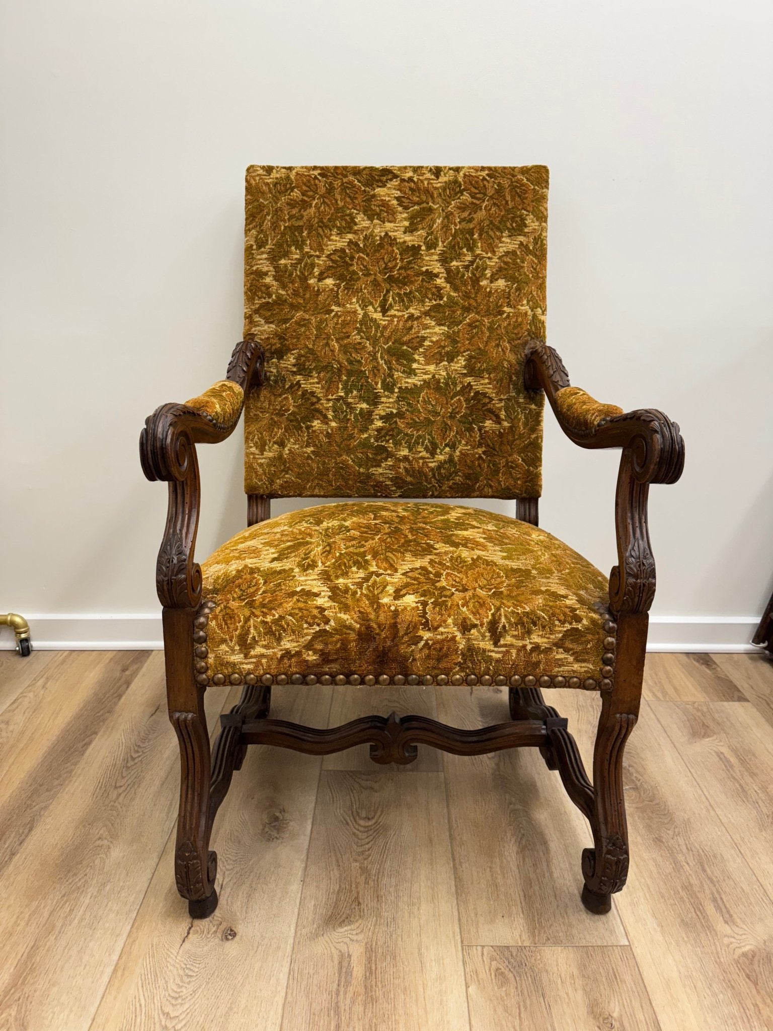 French Arm Chairs - Green w/ Nailheads (pair) - Chatsworth Boutique