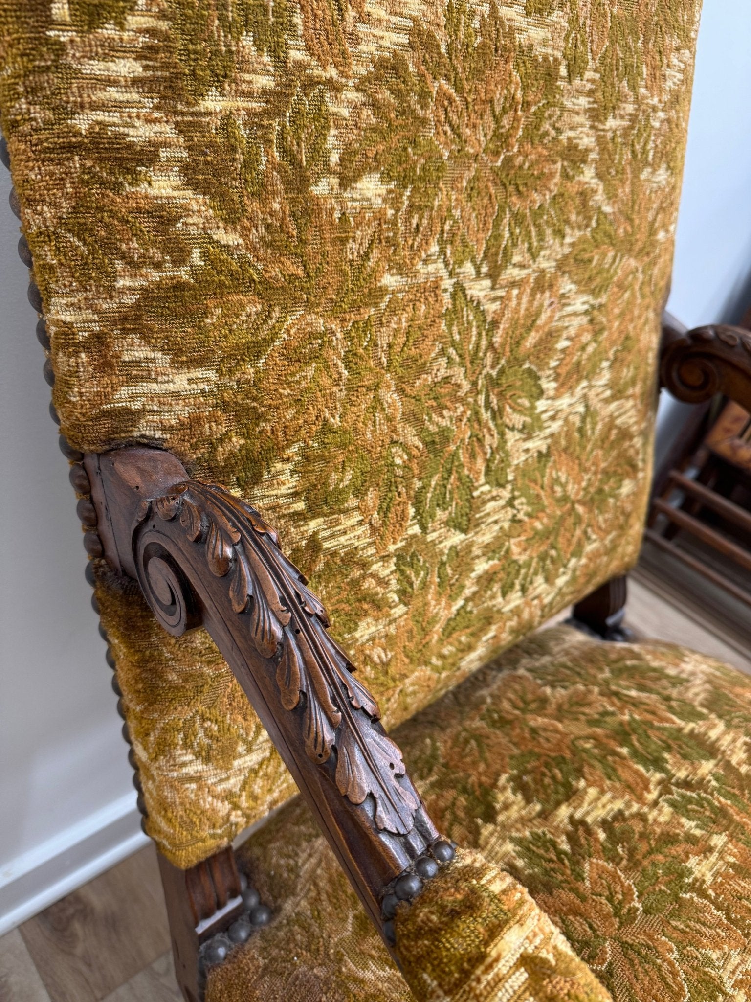 French Arm Chairs - Green w/ Nailheads (pair) - Chatsworth Boutique