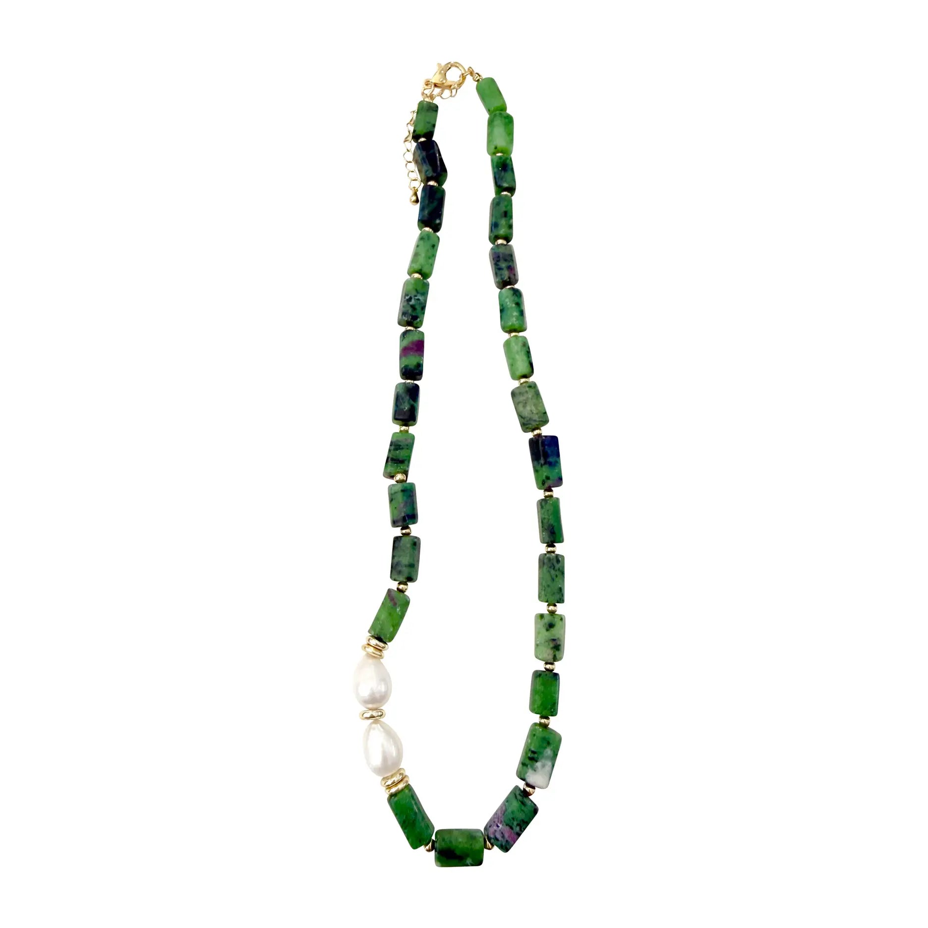 Cloud Beaded Necklace Green/Pink, Gemelli - front view