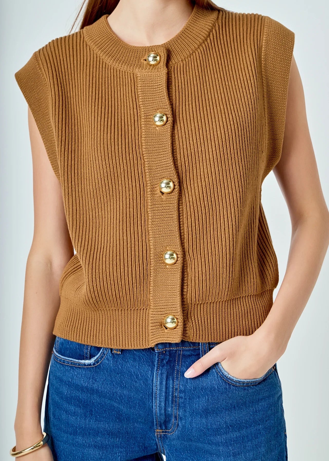 Gold Button Sweater Vest - Chatsworth Boutique