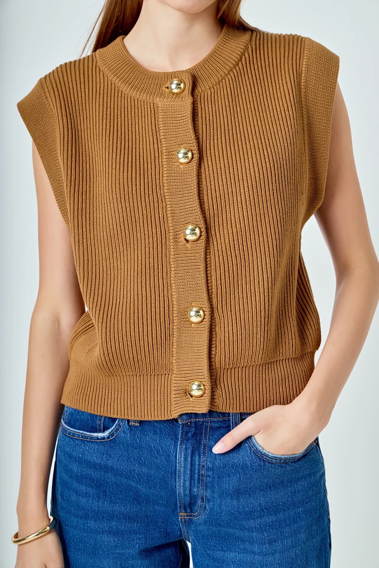 Gold Button Sweater Vest - Chatsworth Boutique