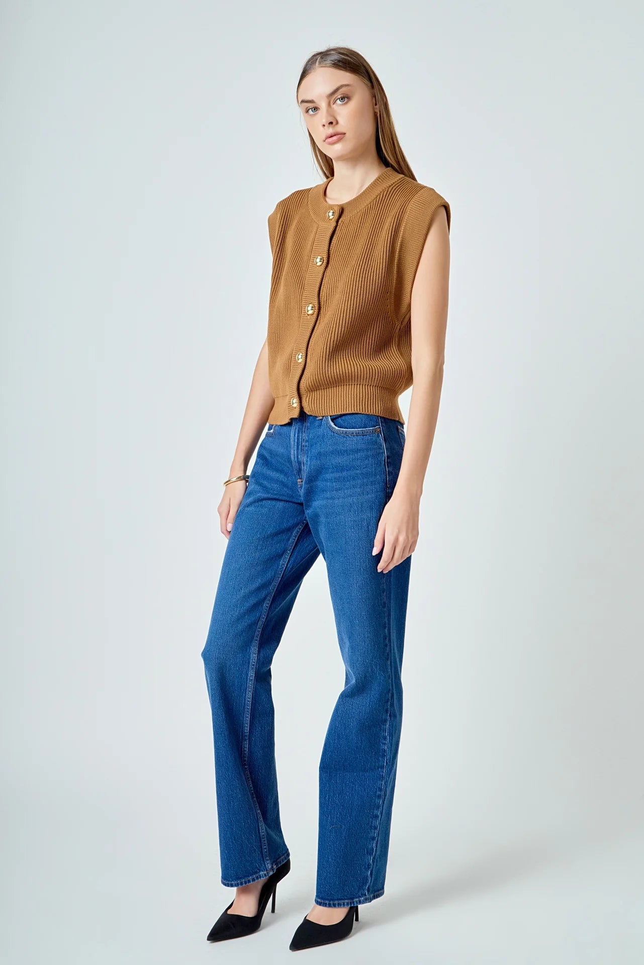 Gold Button Sweater Vest - Chatsworth Boutique
