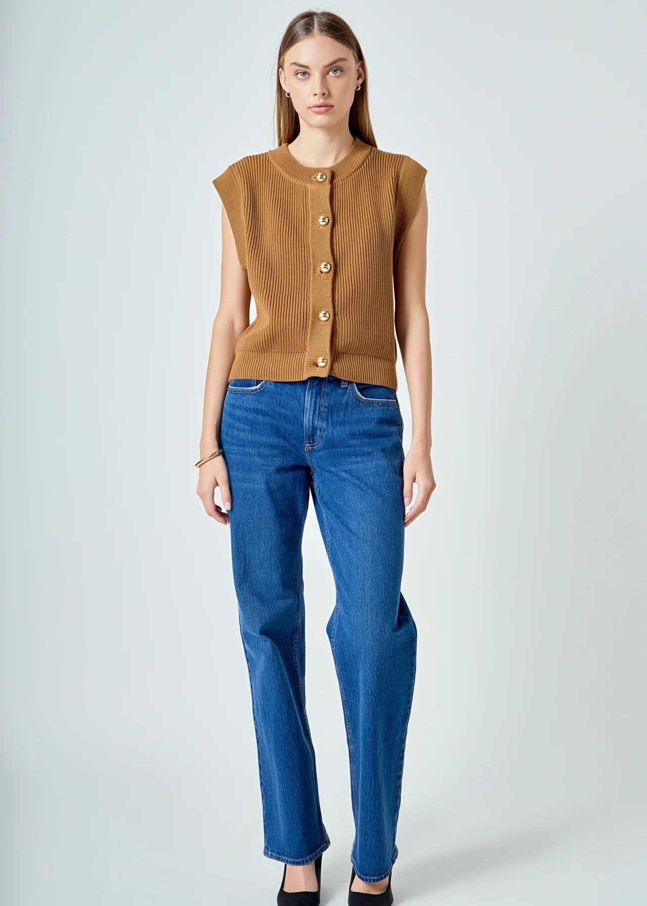 Gold Button Sweater Vest - Chatsworth Boutique