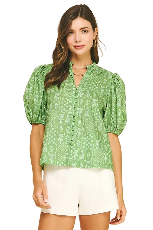 Green Botanical Blouse - Chatsworth Boutique