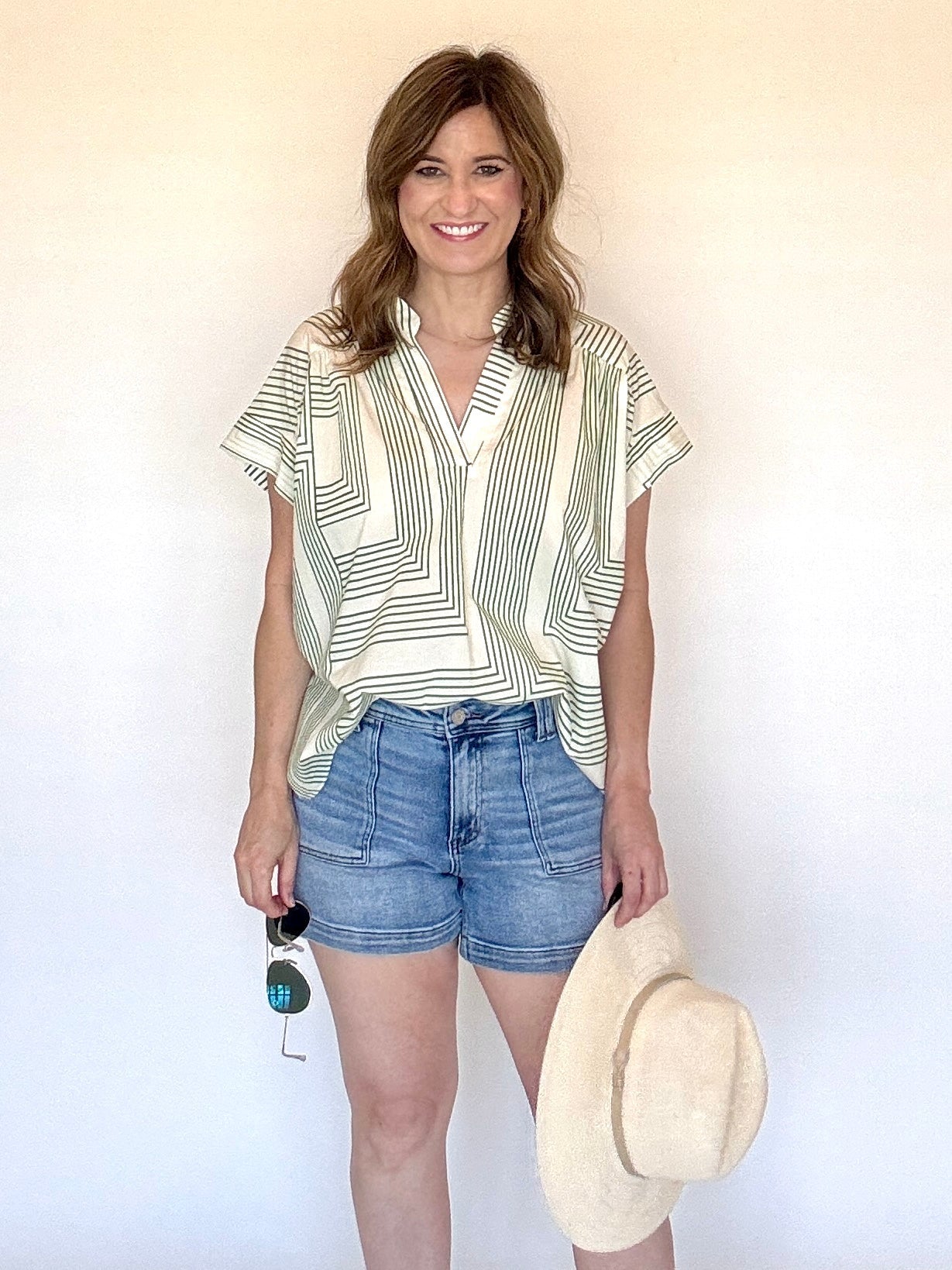 Green Geometric Blouse - Chatsworth Boutique
