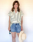 Green Geometric Blouse - Chatsworth Boutique