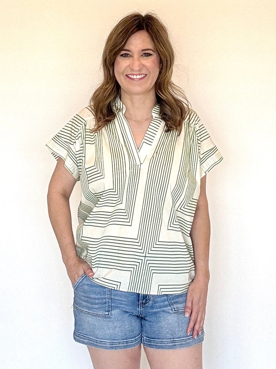Green Geometric Blouse - Chatsworth Boutique