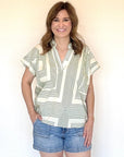 Green Geometric Blouse - Chatsworth Boutique