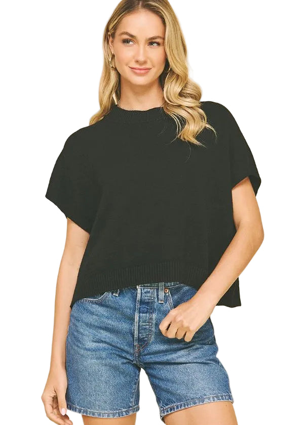Solid Sweater Vest Blouse Black - PINCH