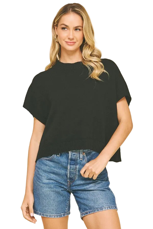 Solid Sweater Vest Blouse Black - PINCH