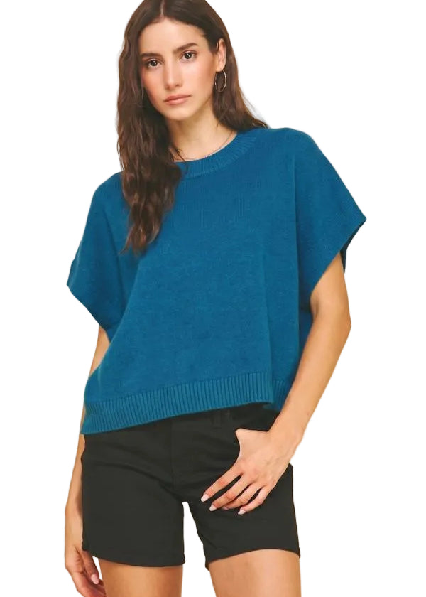Solid Sweater Vest Blouse Teal - PINCH