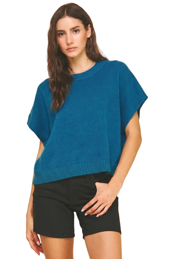 Solid Sweater Vest Blouse Teal - PINCH