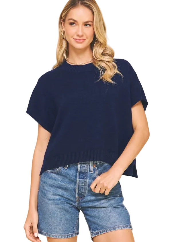 Solid Sweater Vest Blouse Navy - PINCH