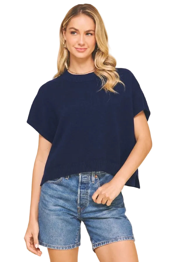 Solid Sweater Vest Blouse Navy - PINCH