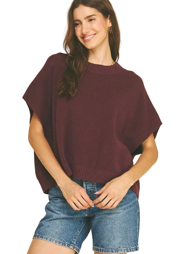 Solid Sweater Vest Blouse Eggplant - PINCH