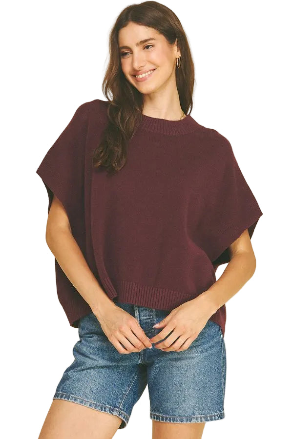 Solid Sweater Vest Blouse Eggplant - PINCH