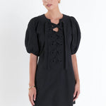 Laced Up Puffed Sleeve Mini Dress - Chatsworth Boutique