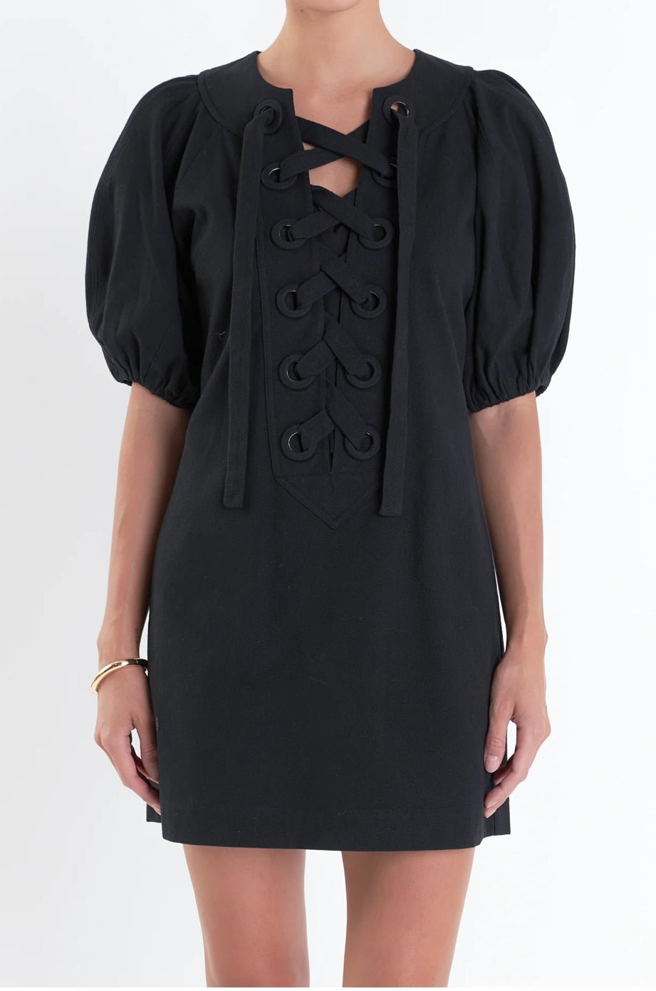 Laced Up Puffed Sleeve Mini Dress - Chatsworth Boutique