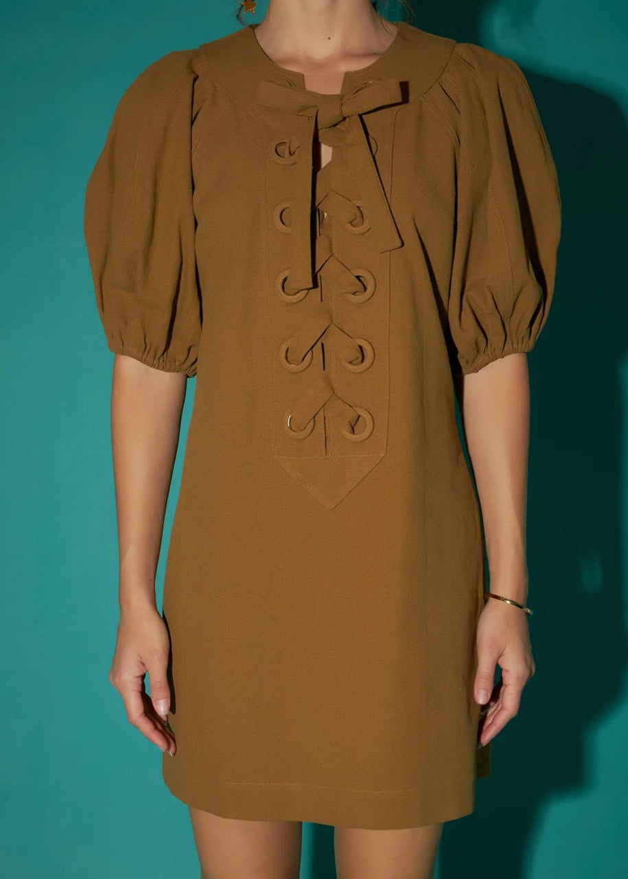 Laced Up Puffed Sleeve Mini Dress - Chatsworth Boutique