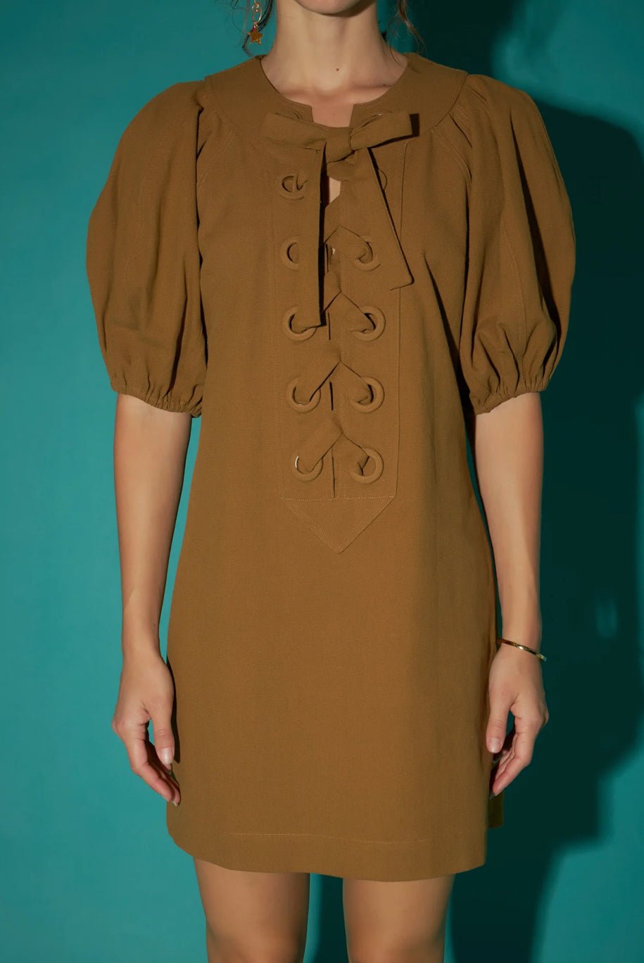 Laced Up Puffed Sleeve Mini Dress - Chatsworth Boutique