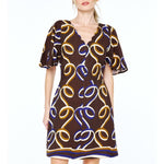Ribbon Print Brown Mini Dress - Ciebon