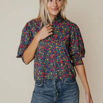 Strahley Top in Ditsy Floral, cotton poplin button-up with collar, women's top