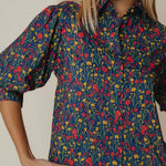 Strahley Top in Ditsy Floral, front view, cuffed quarter-length sleeve